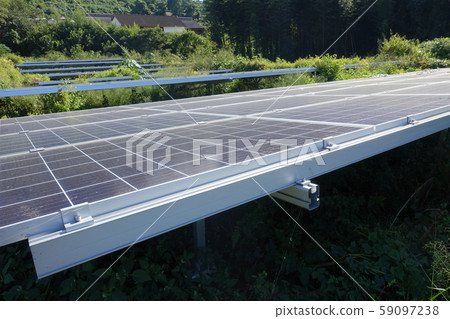 Solar power plant surrounded by weeds 59097238