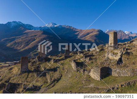 Mountain landscape and medieval architecture of Mountain landscape and medieval architecture of 59097351