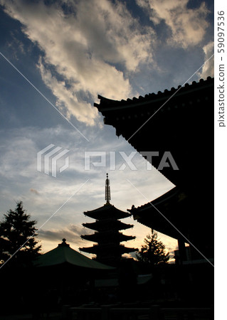 Temple silhouette with clouds and sky Temple silhouette with clouds and sky 59097536