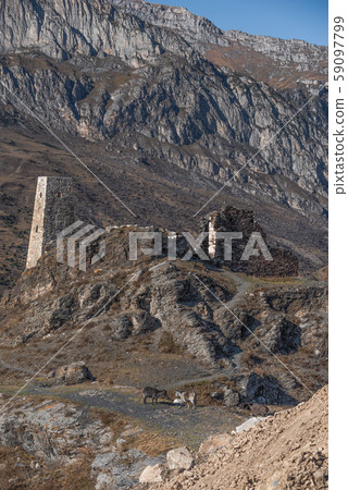 Mountain landscape and medieval architecture Mountain landscape and medieval architecture 59097799