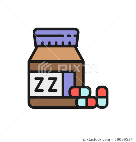 Jar with sleeping pills flat color icon. 59099534