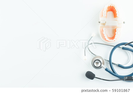 Stethoscope and tool for examination ear nose and throat [ENT]. 59101867