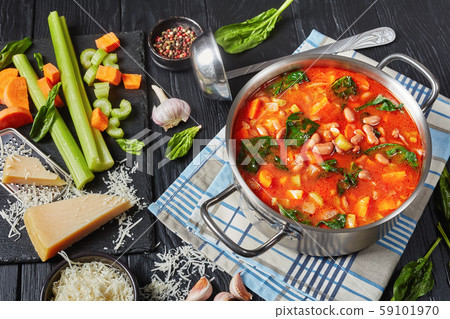 savory italian soup of cranberry beans in a pan 59101970