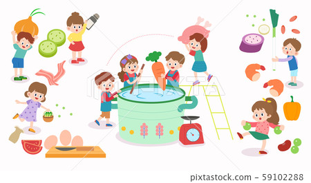 Children education concept, group of kids cartoon illustration 005 59102288