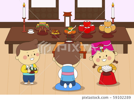 Happy family having a Korean Thanks Giving Day, Chuseok illustration 009 59102289