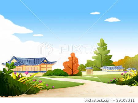 Traditional Korean-style house, scenery of hanok illustration 018 59102311