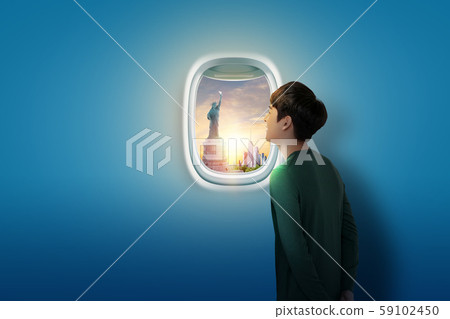 Traveling concept, looking out an airplane window 001 Traveling concept, looking out an airplane window 001 59102450