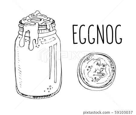 Set of hand drawn vector illustrations isolated on a white background. Eggnog. Traditional Christmas 59103037
