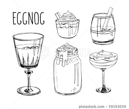 Set of hand drawn vector illustrations isolated on a white background. Eggnog. Traditional Christmas Set of hand drawn vector illustrations isolated on a white background. Eggnog. Traditional Christmas 59103039