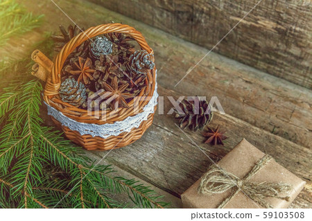 Christmas New Year composition on old shabby Christmas New Year composition on old shabby 59103508