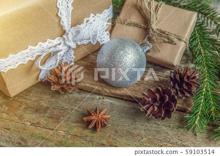 Christmas New Year composition on old shabby Christmas New Year composition on old shabby 59103514