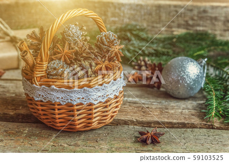 Christmas New Year composition on old shabby Christmas New Year composition on old shabby 59103525