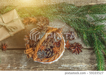 Christmas New Year composition on old shabby Christmas New Year composition on old shabby 59103527