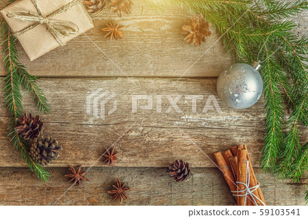 Christmas New Year composition on old shabby Christmas New Year composition on old shabby 59103541