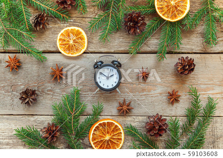 Christmas New Year Composition on old shabby Christmas New Year Composition on old shabby 59103608