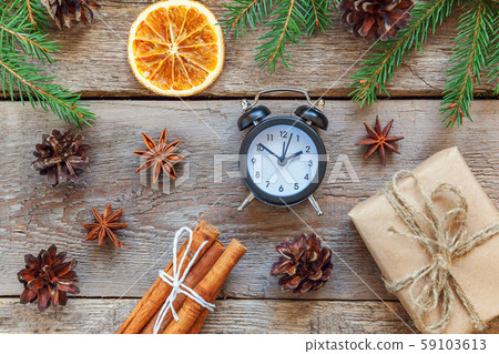 Christmas New Year Composition on old shabby Christmas New Year Composition on old shabby 59103613