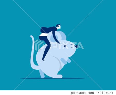 2020 New Year. Business people ride rat. Concept - Stock Illustration ...