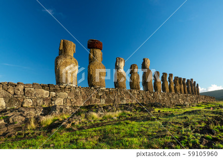 Rear perspective view of Moai statues of Ahu Tongariki on Easter Island 59105960