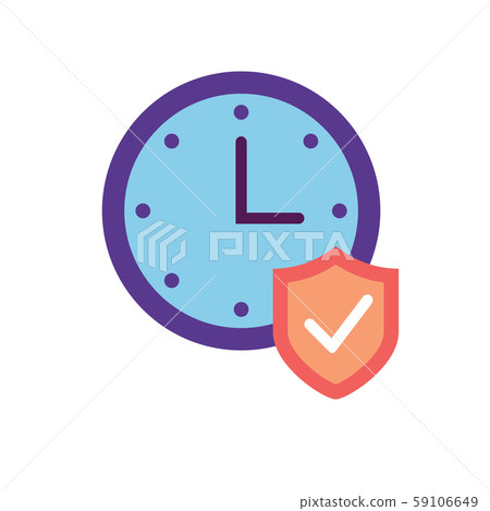 Colorful vector icon with a clock and a shield for web. Saving time concept. 59106649