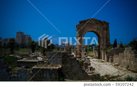 Remains of necropolis and Arch in ancient columns 59107242