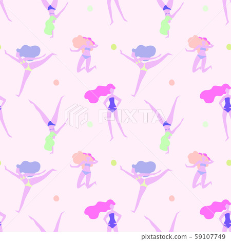Vector seamless pattern with women in swimsuits on - Stock Illustration ...