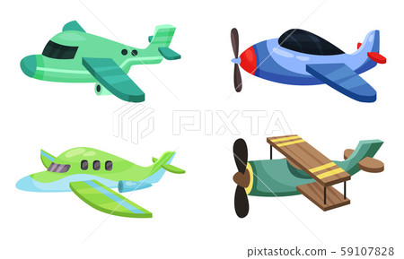Set of cartoon airplanes. Vector illustration on a white background. 59107828