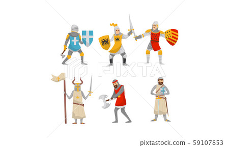 Set of knights in armor. Vector illustration on a white background. Set of knights in armor. Vector illustration on a white background. 59107853