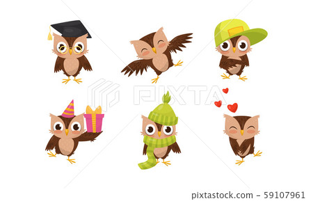 Set of humanized owls. Vector illustration on a white background. 59107961
