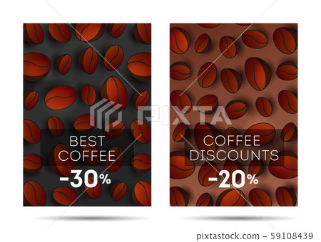 Set of flyers for coffee shop or cafe with coffee beans 3d pattern on the backdrop, cover template Set of flyers for coffee shop or cafe with coffee beans 3d pattern on the backdrop, cover template 59108439