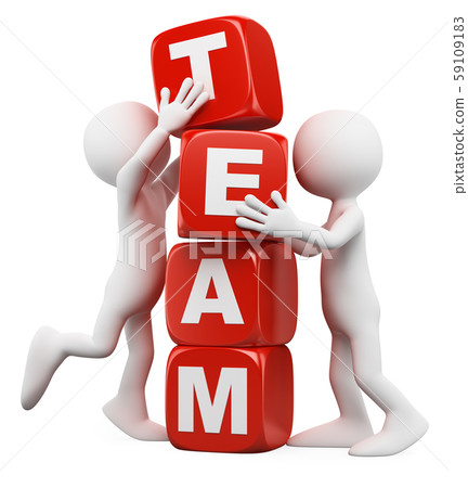 3D white people. Men with a dice pile. Team work 3D white people. Men with a dice pile. Team work 59109183
