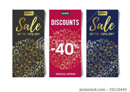 Christmas sale vector poster, flyer design set with sale promotional text and golden christmas Christmas sale vector poster, flyer design set with sale promotional text and golden christmas 59110445