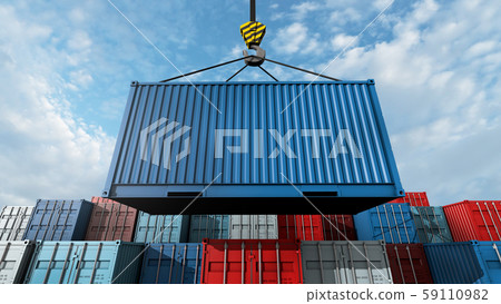 Crane hook with a cargo blue container for text - Stock Illustration ...