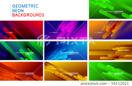 Set of flowing neon gradients geometric abstract backgrounds with straight lines and round tails Set of flowing neon gradients geometric abstract backgrounds with straight lines and round tails 59112021
