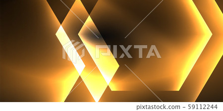 Neon color hexagon shapes, lines on black background. Modern template for web backdrop design 59112244