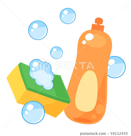 Illustration of neutral detergent and sponge with foam 59112435