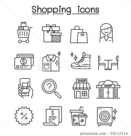 Shopping icon set in thin line style - Stock Illustration [59112514 ...