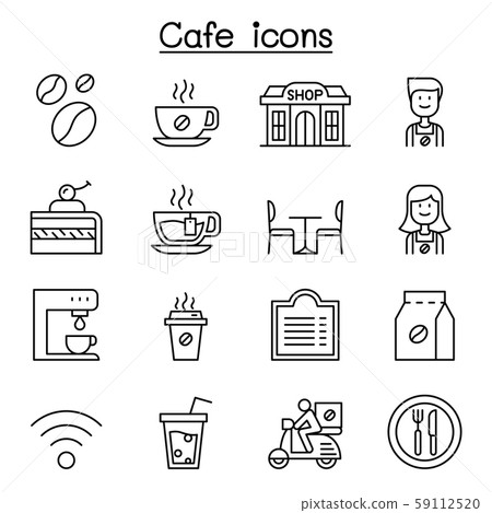 Cafe, Coffee icon set in thin line style 59112520