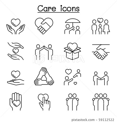 Care, Kindness, Generous icon set in thin line 59112522