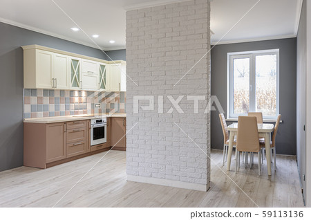Luxury modern provence styled grey, pink and cream kitchen interior 59113136