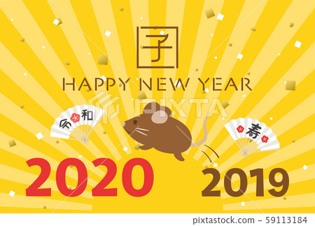 New Year's card template with a mouse jumping from 2019 to 2020 59113184