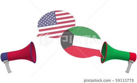 Flags of Kuwait and the USA on speech balloons from megaphones. Intercultural dialogue or Flags of Kuwait and the USA on speech balloons from megaphones. Intercultural dialogue or 59113778