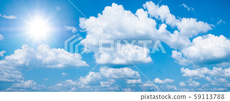 Beautiful blue sky with white clouds and sun, sunlight background panarama Beautiful blue sky with white clouds and sun, sunlight background panarama 59113788