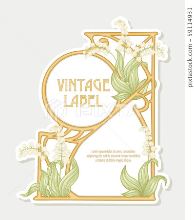 Lily of the valley. Label, decorative frame, border. 59114931
