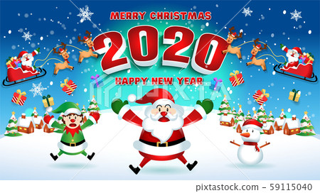 Merry christmas and Happy new year 2020 with santa claus cute cartoon.for Christmas and New Year background.vector illustration 59115040