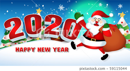 Merry christmas and Happy new year 2020 with santa claus cute cartoon.for Christmas and New Year background.vector illustration Merry christmas and Happy new year 2020 with santa claus cute cartoon.for Christmas and New Year background.vector illustration 59115044