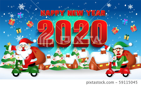 Merry christmas and Happy new year 2020 with santa claus cute cartoon.for Christmas and New Year background.vector illustration Merry christmas and Happy new year 2020 with santa claus cute cartoon.for Christmas and New Year background.vector illustration 59115045
