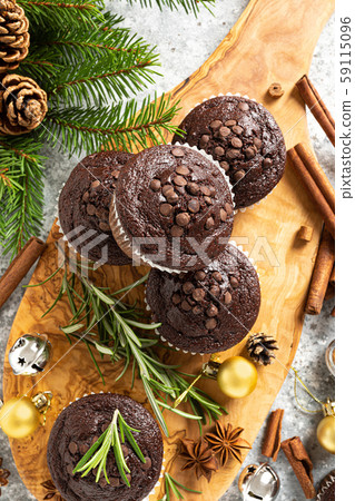 Christmas chocolate muffins. Xmas or New Year 59115096