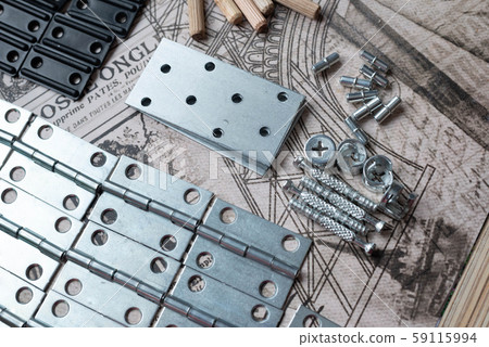 Elements and tools for furniture assembly. Furniture components 59115994