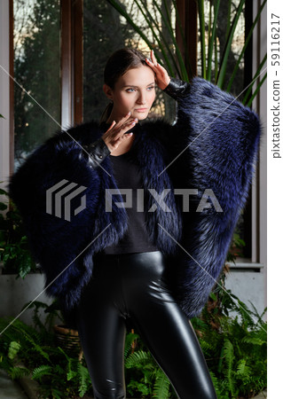 Portrait of beautiful model in blue fur coat Portrait of beautiful model in blue fur coat 59116217