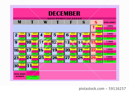 Calendar save money. Design month december 2019. Calendar save money. Design month december 2019. 59116257